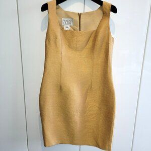 Vintage Wayne Clark Gold Silk Shantung Sheath Dress Size 8